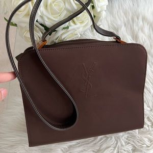 YSL Vintage Embossed Crossbody Nylon Leather Strap bag